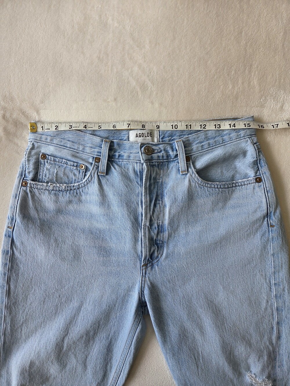 AGOLDE Riley Distressed High Rise Straight Crop Light Wash Denim Size 29 - Picture 12 of 15